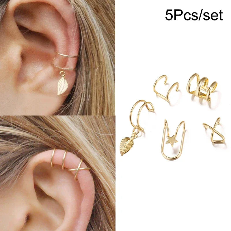 10 Pcs Leaves Clip Earrings for Women Rose Gold Color Creative Simple C Ear Cuff Non-Piercing Ear Clips Set Trend Jewelry Gift