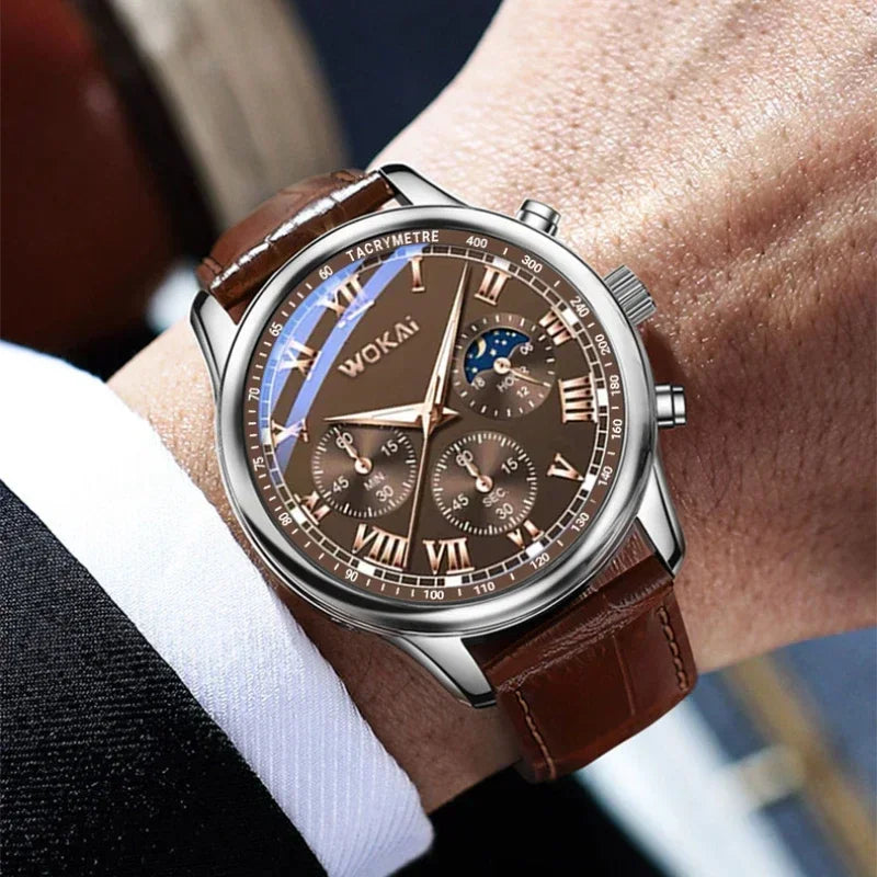 GENEVA High Quality Men's Luxury Belt Fashion Quartz Watch Men Round Business Student Sport Waterproof Glow