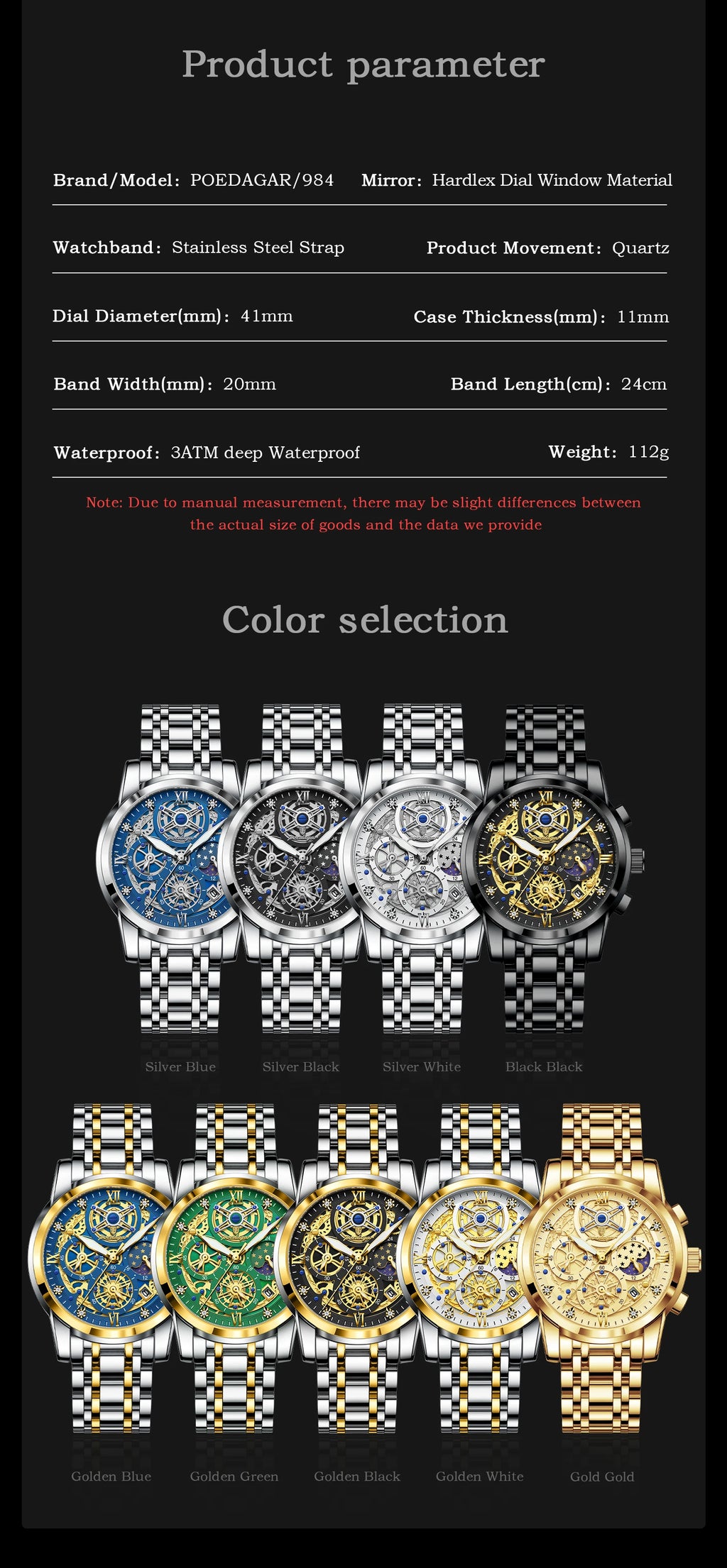 POEDAGAR Luxury Watch For Men Original Waterproof Luminous Date Man Clock Chronograph Stainless Steel Quartz Men's Watches Reloj