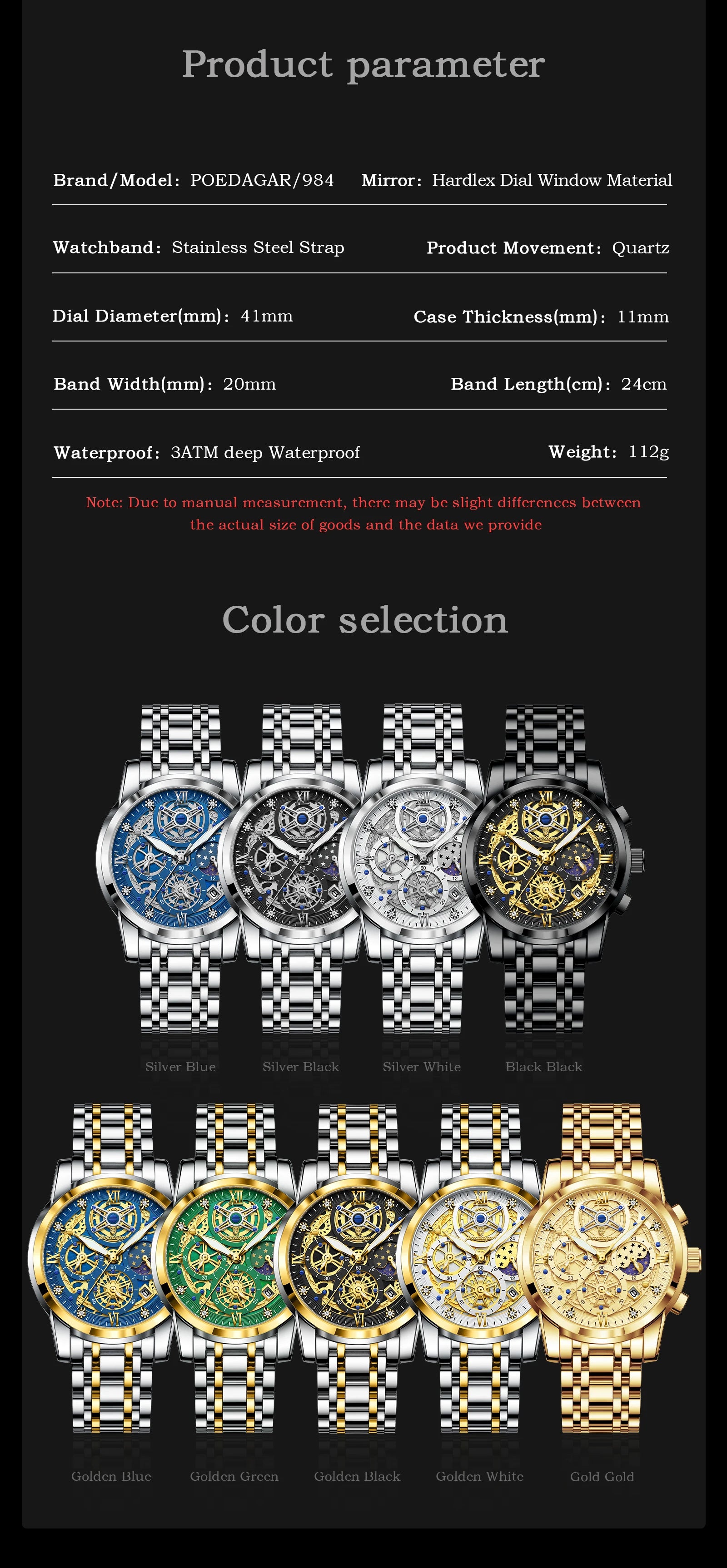 POEDAGAR Luxury Watch For Men Original Waterproof Luminous Date Man Clock Chronograph Stainless Steel Quartz Men's Watches Reloj