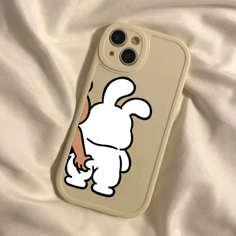 Funny Cartoon pinch butt bear rabbit Couple Phone Case for IPhone 14 13 12 15 11 Pro Max Mini 7 8 Plus SE X XR XS Max Soft Cover