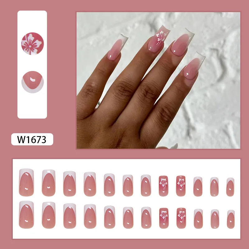 Leopard Print 24 Pcs Press on Nails Pink Gradient Fake Nails Glossy Artificial Finger Manicure Reusable False Nails for Women