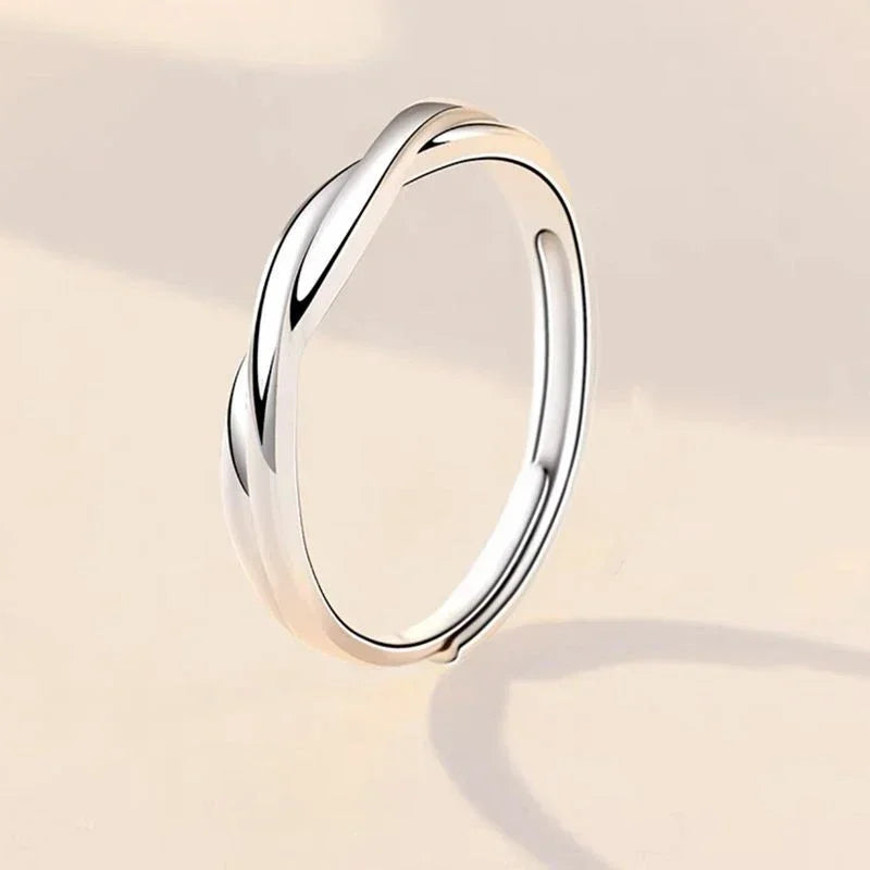 Fashion Couple Rings Set Silver Color Simple Opening Adjustable Finger Ring Light Luxury Jewelry For Women Men Anniversary Gift