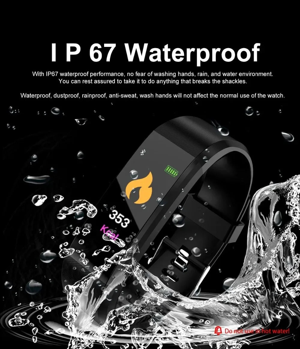 Smart Watch 115Plus Bracelet Heart Rate Blood Pressure Band Fitness Tracker Smartwatch Bluetooth Wristband