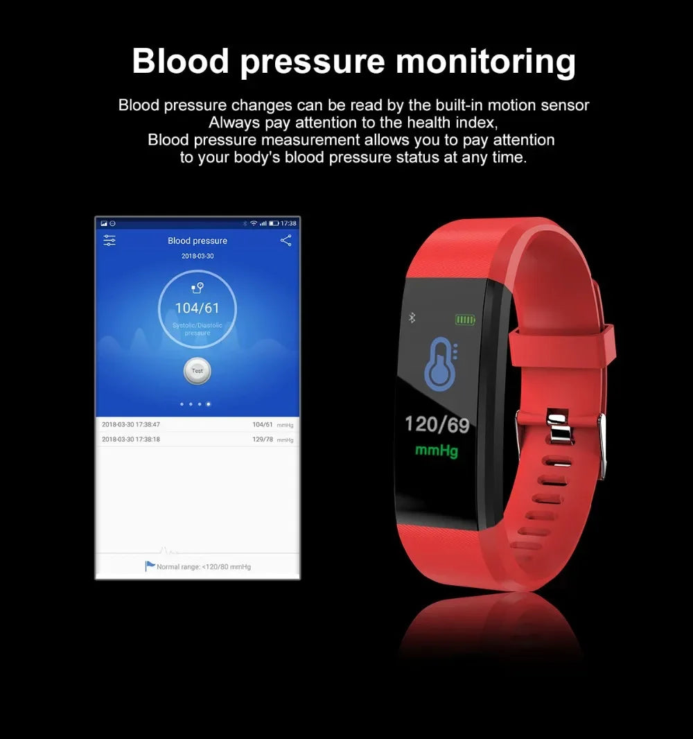 Smart Watch 115Plus Bracelet Heart Rate Blood Pressure Band Fitness Tracker Smartwatch Bluetooth Wristband