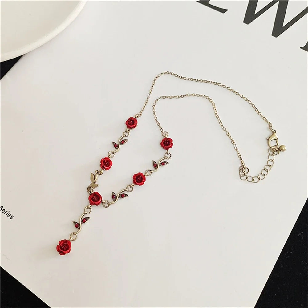 Luxurious Design Rose Flower Necklace Bracelet Earrings Set Elegant Women's Party Jewelry Accessories Valentine's Day Love Gifts