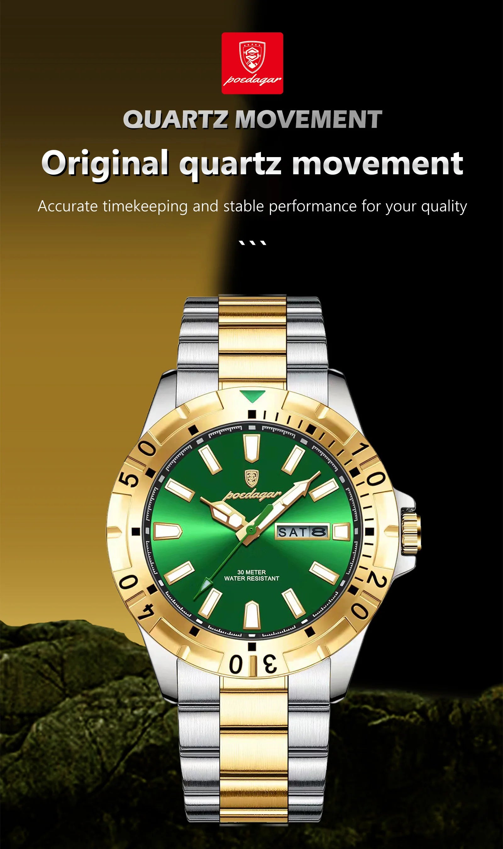POEDAGAR Luxury Quartz Man Watch Waterproof Luminous Date Week Men Watch Military Stainless Steel Men's Watches Sport Male Clock