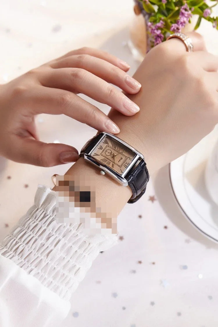 Couple Quartz Watch Luxury Rectangle Dial Women Men Leather Band Watches Luxury Gift Casual Wristwatch Relojes Para Mujer