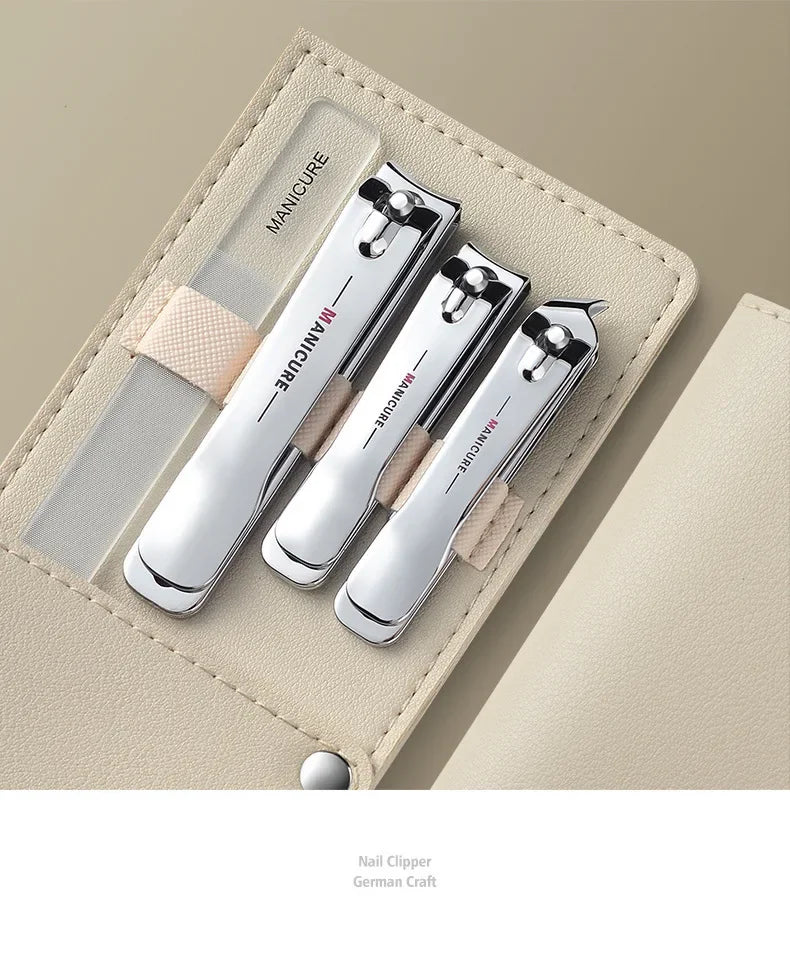 1/4 Pieces/set Manicure Set with Portable Leather Case and Nano Nail File - Fingernails & Toenails Clippers for Nail Care