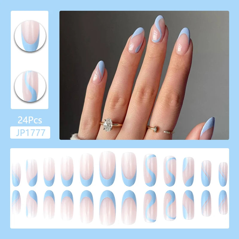 24Pcs/Set Cute and Playful Wearing False Nails French Design Fresh Press on Nail Art Removable Fake Nails