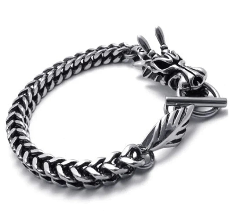 Nordic  Celtic Double Wolf Head Men's Stainless Steel Chain Bracelet Byzantine King Chain Punk Rock Party Jewelry