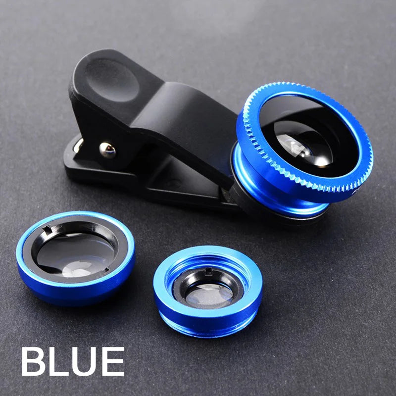3 in 1 Fisheye Lens 0.67X Wide Angle Micro Camera Lens for iPhone Angle Zoom Fish Eye Len on Smartphone Lenses with Phone Clip