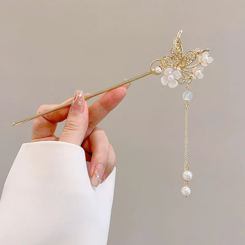 Classic Chinese Hair Stick Pins for Women Butterfly Flower Star Fresh Handmade Hairpins Charm Jewelry Accessories Hair Ornaments
