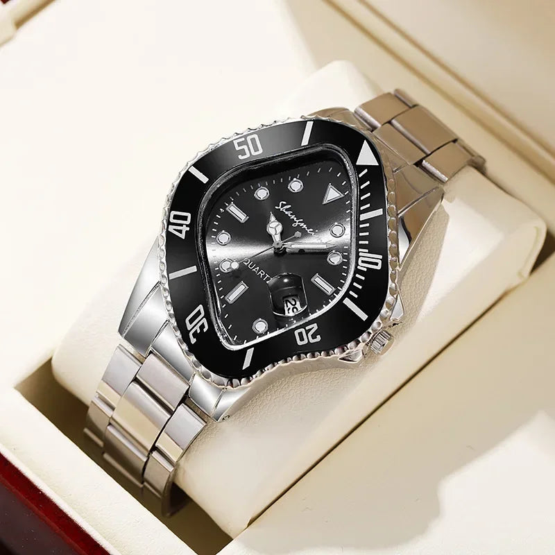 Irregular Watch for Men Unusual Conceptual Reloj Crash Melting Twist Case Quartz Wristwatch Male Man Green Black Clock Masculino