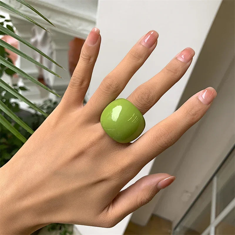 Classic Candy Color Acrylic Ring Exaggerated Geometric Rings Gothic Y2k Jewelry Wholesale Women's Fashion Accessories 반지