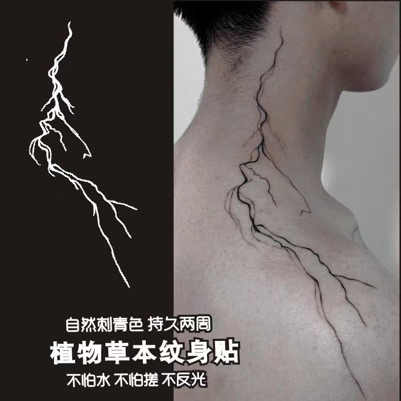 Herbal Tattoo Stickers for Man Women Wrist Punk Minimalist Line Lightning Temporary Tattoos Waterproof Blood Vessel Fake Tattoo
