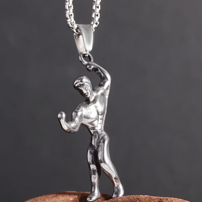 Stainless Steel Barbell Dumbbell Pendant Men's Fitness Bodybuilding Necklace Women's Gym Casual Sports Jewelry