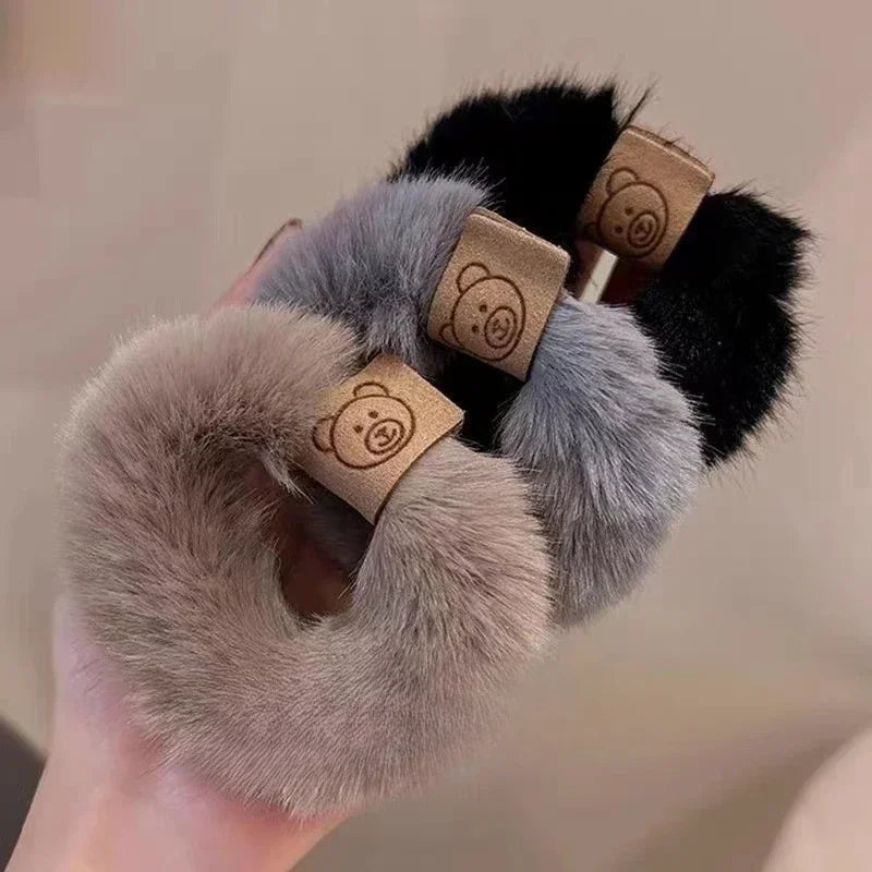 Autumn and Winter Plush Cute Bear Towel Ring Hair Tie Korean Style Hair Accessories Headband Thick High Elastic Hair Rope