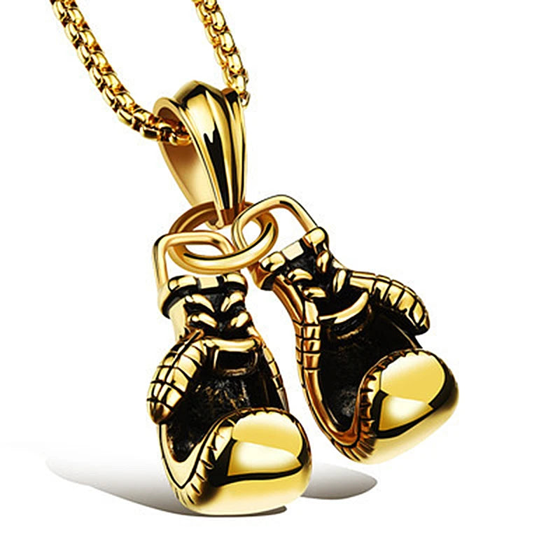 Vintage Boxing Gloves Pendant Necklace For Men Punk Hip Hop Style Gold Color Titanium Steel Chain Fashion Women Jewelry Gifts