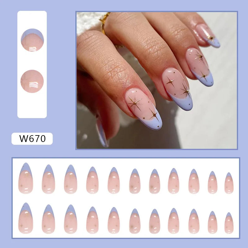 Simple French 24 Pcs Press on Nails Pink Gradient Fake Nails Glossy Artificial Finger Manicure Reusable False Nails for Women