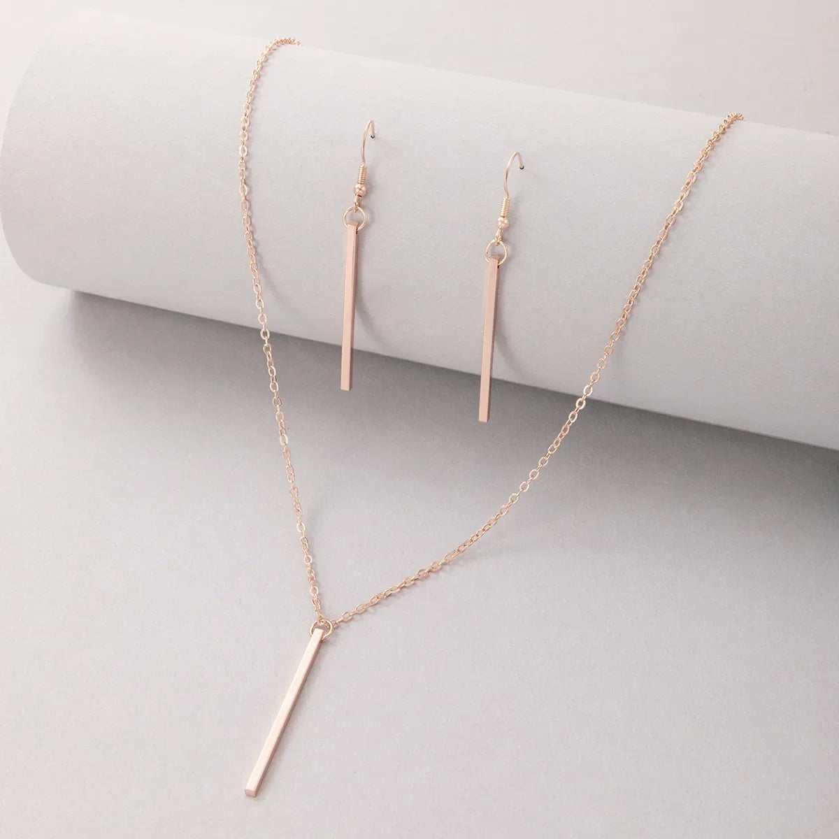 Elegant Gold Stick Jewelry Sets for Women Pendant Necklace Drop Earring Simlpe Adjustable Geometry Wedding Jewelry