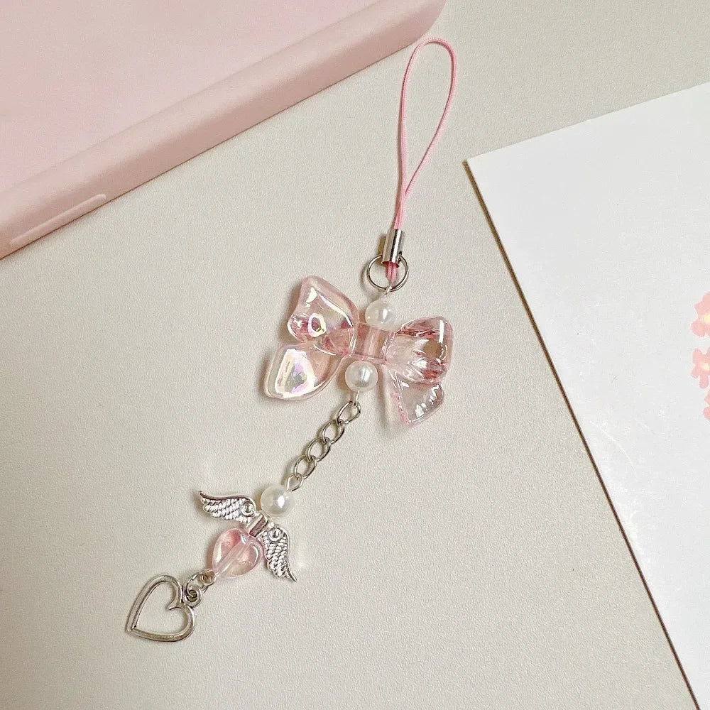 Phone Charm Y2K Phone Chain Trendy Pendant Bow Lanyard Mobile Phone Strap Sweet Girl Key Cord Mobile Lanyard Jewelry Gift