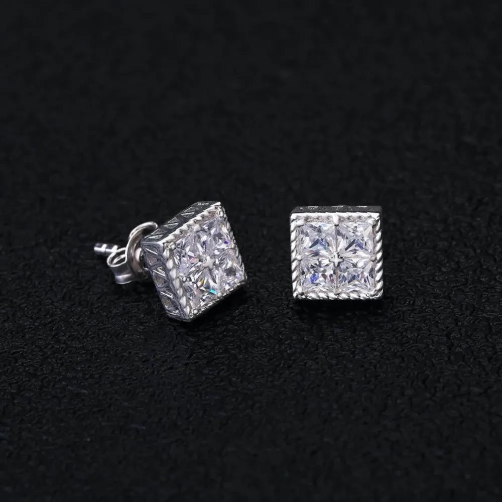 Popular Gold Color Earrings For Men Women Square Silver Color Cubic Zirconia Earings Charm Daily Wear Jewelry Push Back  OHE150