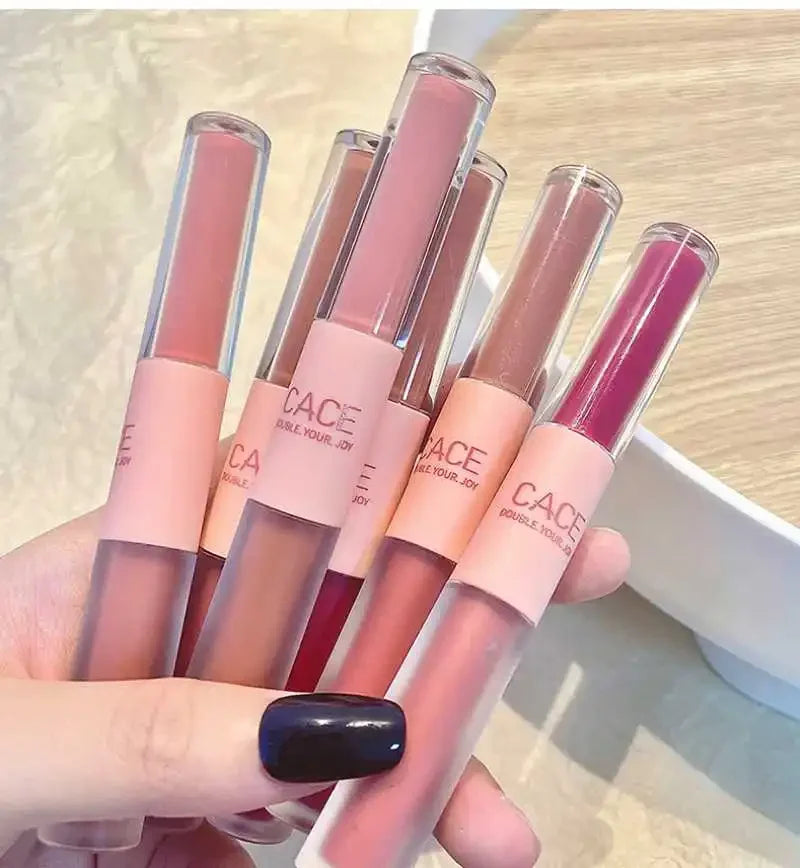 Matte Velvet Sexy Red Tint Double Head Lip Gloss Liquid Lipstick Waterproof Lipgloss Lasting Lip Glaze Korean Makeup Cosmetics