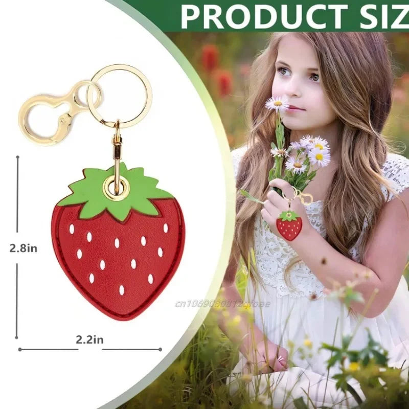 Cute Strawberry Lemon Case for Apple Airtag Protection PU Leather Cover Pendant GPS Anti-lost Keychain Case Pet Dog Cat Collar