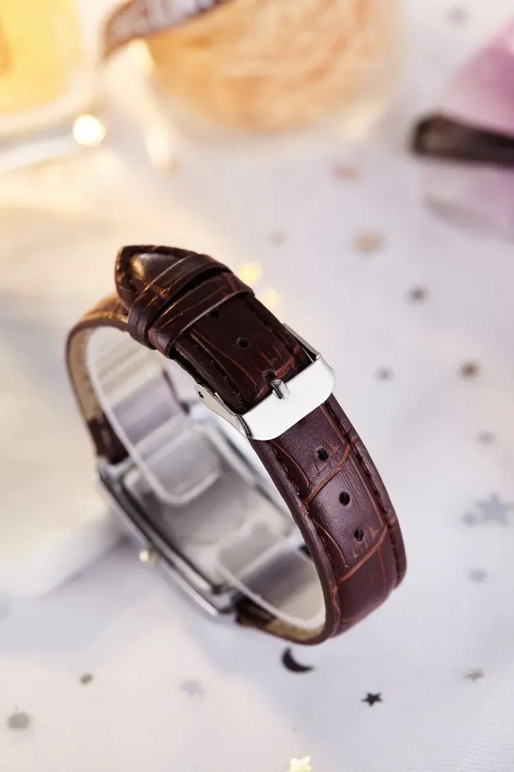 Couple Quartz Watch Luxury Rectangle Dial Women Men Leather Band Watches Luxury Gift Casual Wristwatch Relojes Para Mujer