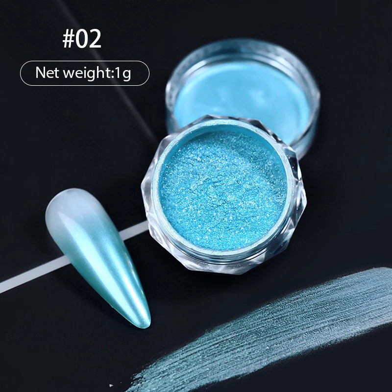 NICOLE DIARY Bright White Pearl Nail Powder Moonlight Plating Mirror Aurora Effect Pigments UV Gel Polish Chrome Dust Nail Decor