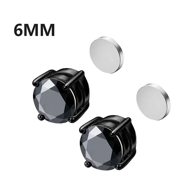 1Pairs Crystal Strong Magnetic Ear Stud Clip Earrings for Men and Women Punk Round Zircon Magnet Earrings Non Piercing Jewelry