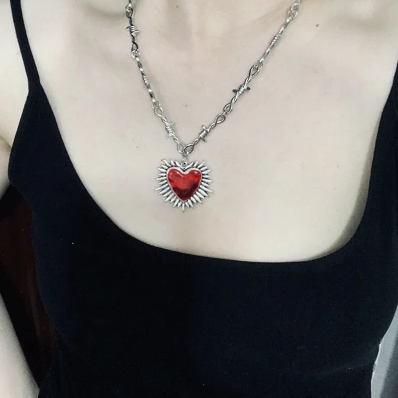 Sacred Heart necklace, small wire necklace, women's hip-hop, gothic, punk style, barbed wire, small thorn chain necklace, gift
