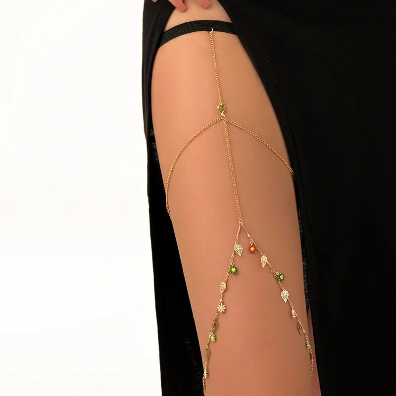 Fashion Summer Bohemian Thigh Chain Simple Sexy Body Chains for Women Double-layer Metal Leg Chain Festival Jewelry Accesorios