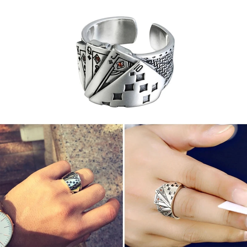 Cool Playing Card Finger Ring Open Adjustable Resizable Band Ring