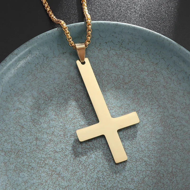 Catholic Jesus Cross Stainless Steel Pendant Necklace for Men Women Vintage Christian Prayer Jewelry