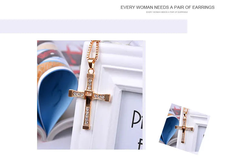 Hip Hop Rhinestone Cross Pendant Necklace for Men Women Punk HipHop Fashion Gift Jewelry