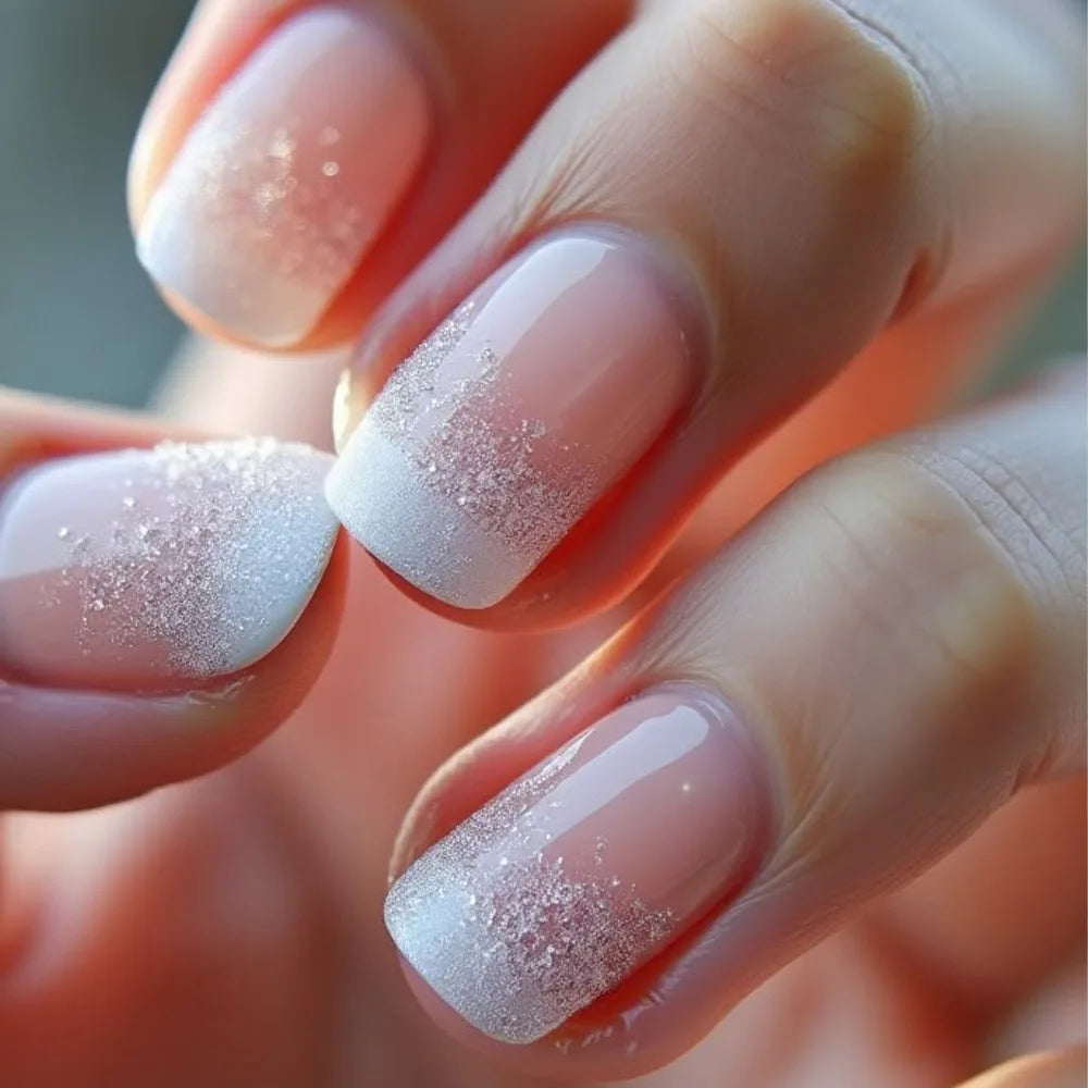 24Pcs Nude Pink Press on Nails Short Square False Nails Simple Gradient Nails Art Full Cover French Acrylic Nail Tips for Girls