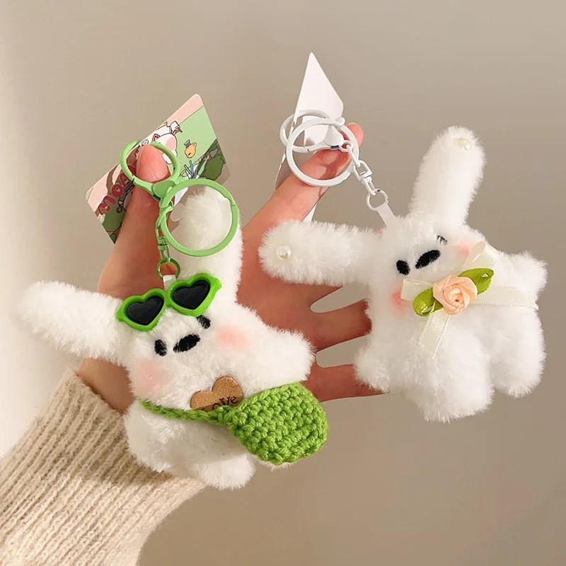 1Pc Kawaii Rabbit Plush Keyring Ornament Lovely Plush Animal Bowknot Keychain for Women Girls Versatile Bag Charm Pendant Gifts