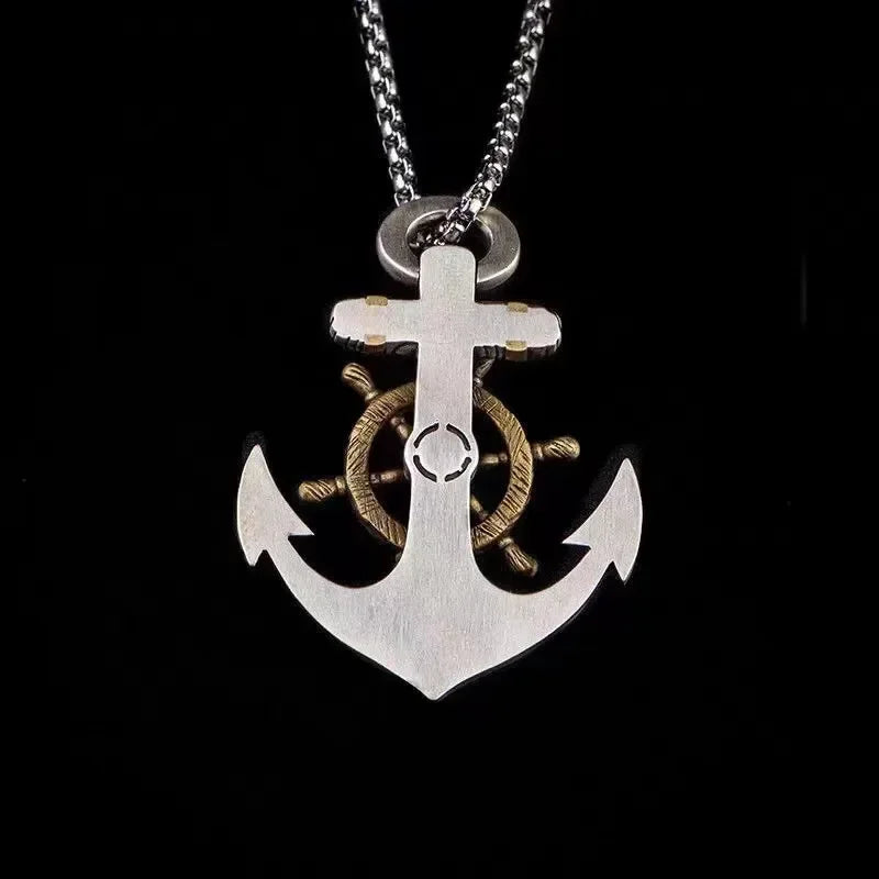 Vintage Pirate Anchor Ship Rudder Pendant Necklace Mens Sailor Punk Hip Hop Trendy Street Party Jewelry