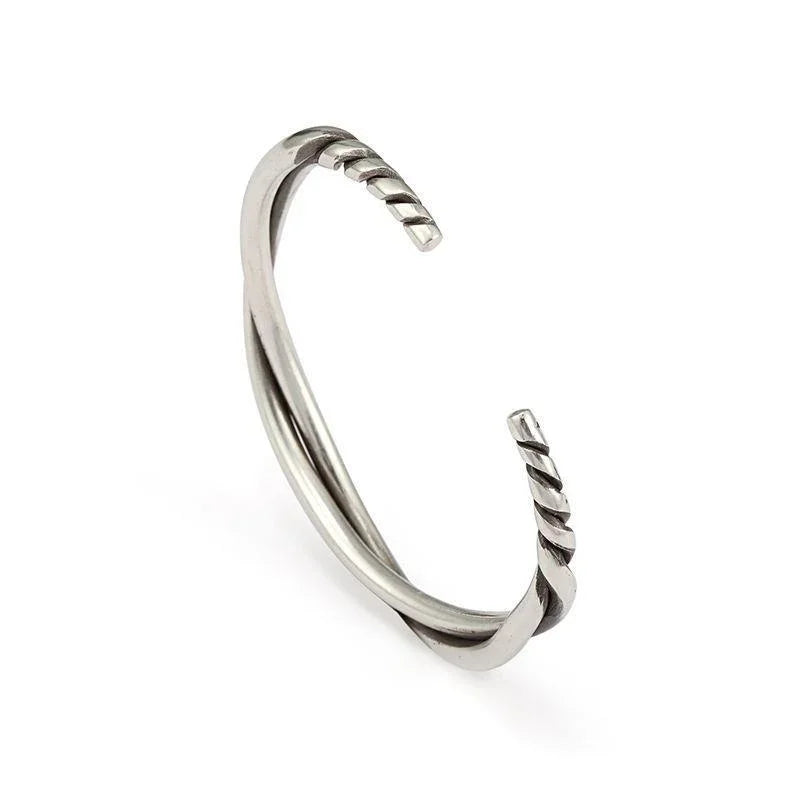 Simple Silver Color Twist Metal Cuff Bracelet Charm Men\\'s Fashion Casual Party Jewelry Biker Accessories Wholesale