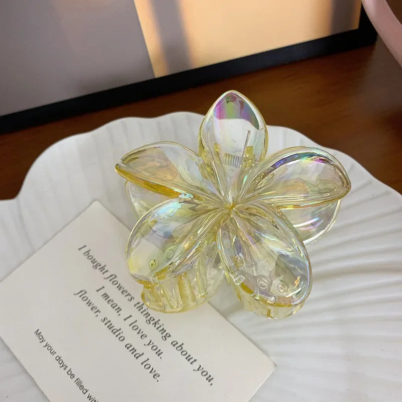 Hawaiian Flower Crab Hair Clips for Women Plumeria Barrettes Large Hair Claw for Thin/Thick Beach Hair Accessories for Girls 8cm
