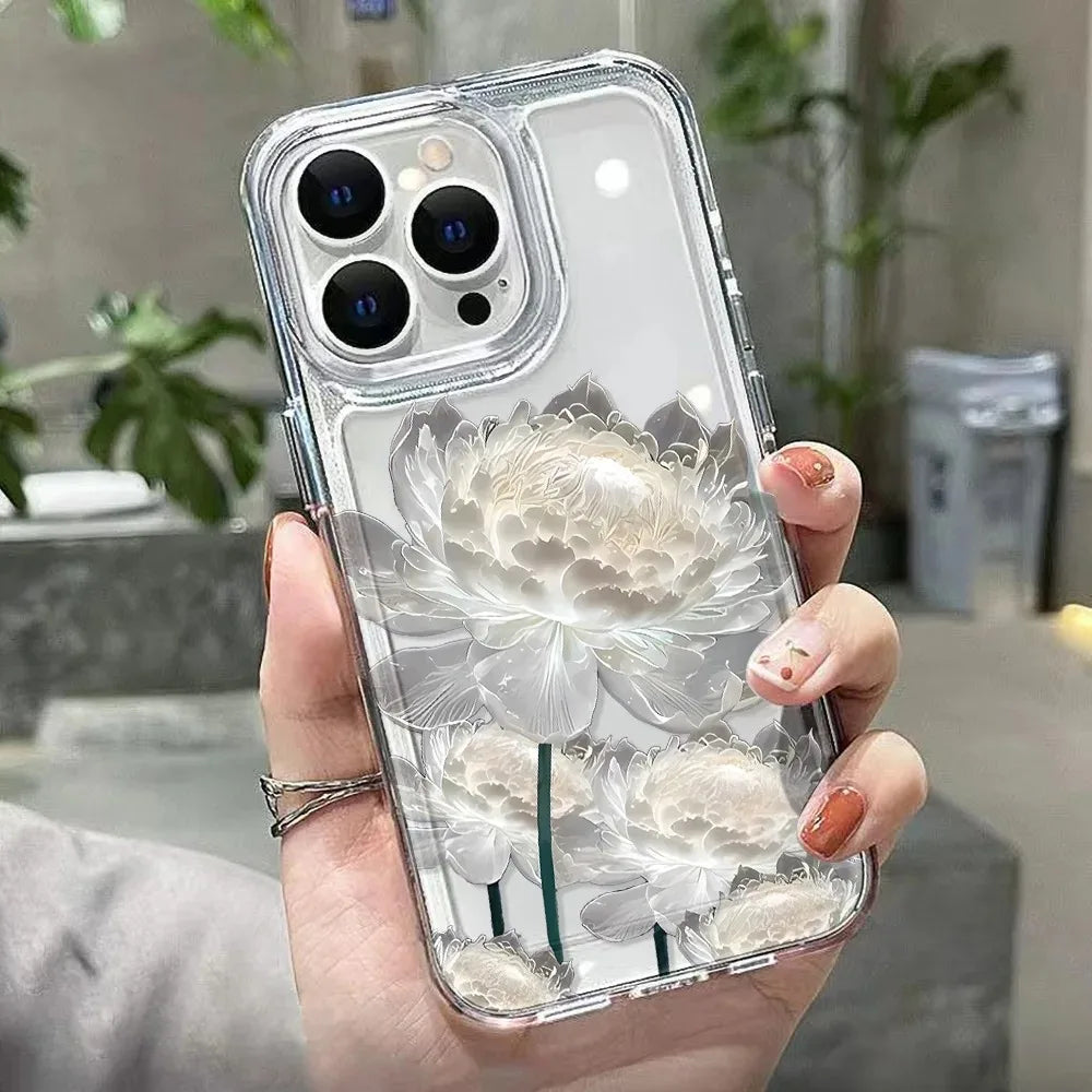 Lotus Flower Shockproof Phone Case For iPhone 15 Pro Case iPhone 13 11 16 12 14 Pro Max XR 16e XS 8 7 Plus SE Transparent Cover