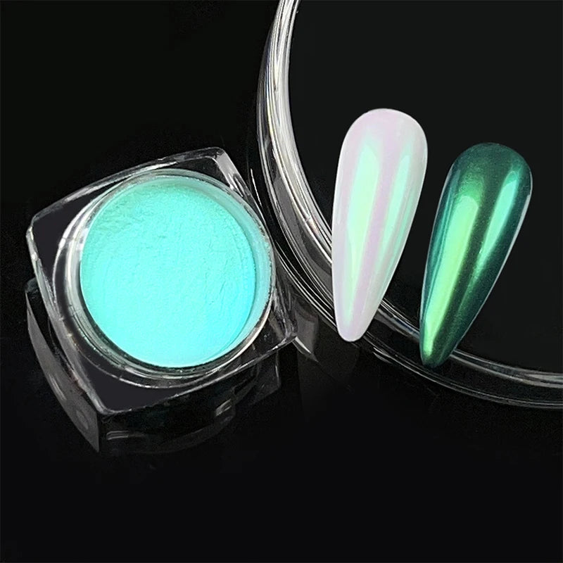 NICOLE DIARY Bright White Pearl Nail Powder Moonlight Plating Mirror Aurora Effect Pigments UV Gel Polish Chrome Dust Nail Decor