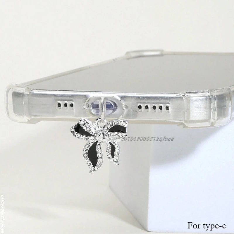 Mobile Phone Dust Plug Pendant New Butterfly With Artificial Pearls And Diamonds Accessory Decoration For iPhone Type-c Port