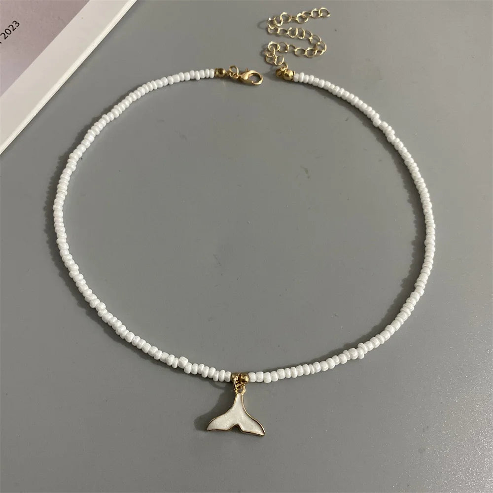 Whail Tail Pendant Necklace Colorful Seed Beads Women Choker Necklace Blue Black Red White Trendy Neck Jewelry Gift for Friend