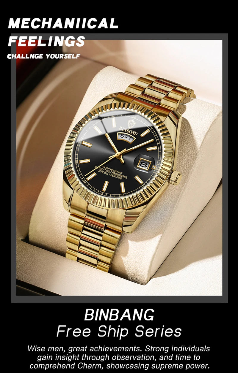 UTHAI Men's Watch Luxury Dual Calendar Night Light Calendar Waterproof Stainless Steel Strap Fashion Casual Quartz Reloj Gifts