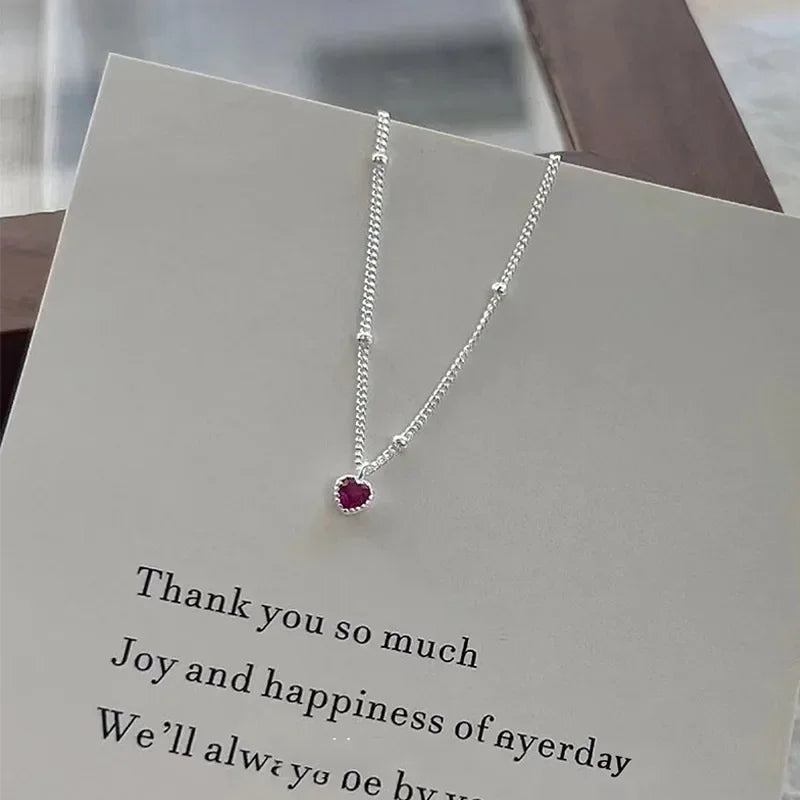 925 Sterling Silver Necklace Pendant For Women Jewelry Love Necklace Small Mini Red Heart Pendant Simple Heart Shaped Collar