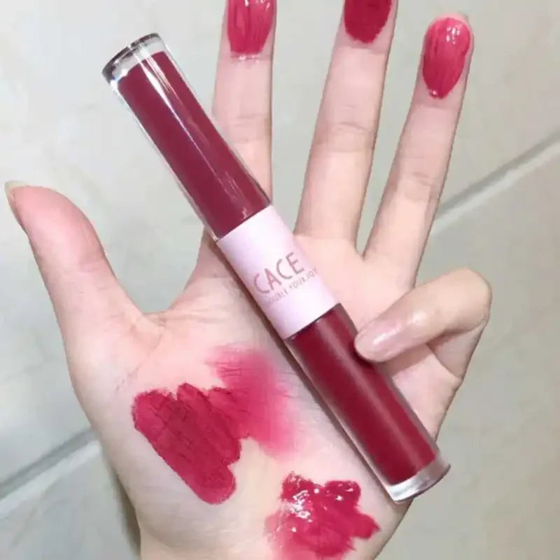 Matte Velvet Sexy Red Tint Double Head Lip Gloss Liquid Lipstick Waterproof Lipgloss Lasting Lip Glaze Korean Makeup Cosmetics