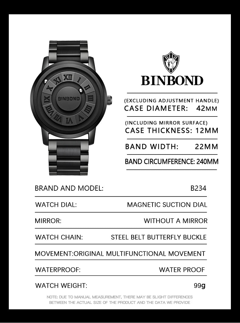 BINBOND B234 Top Luxury Men Quartz Watches Magnetic Levitation Hollow Out Stainless Steel Waterproof Men Watch Relogio Masculino